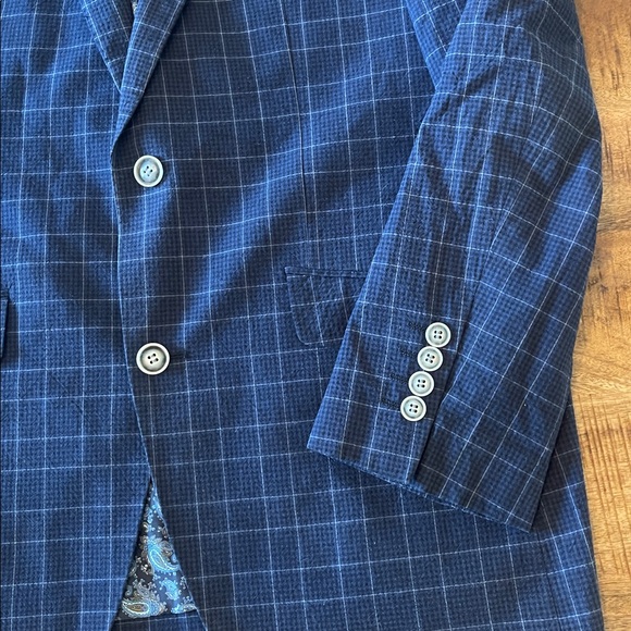 James Tattersall Navy Blue Plaid Cotton Blend Blazer 40S - Picture 3 of 9